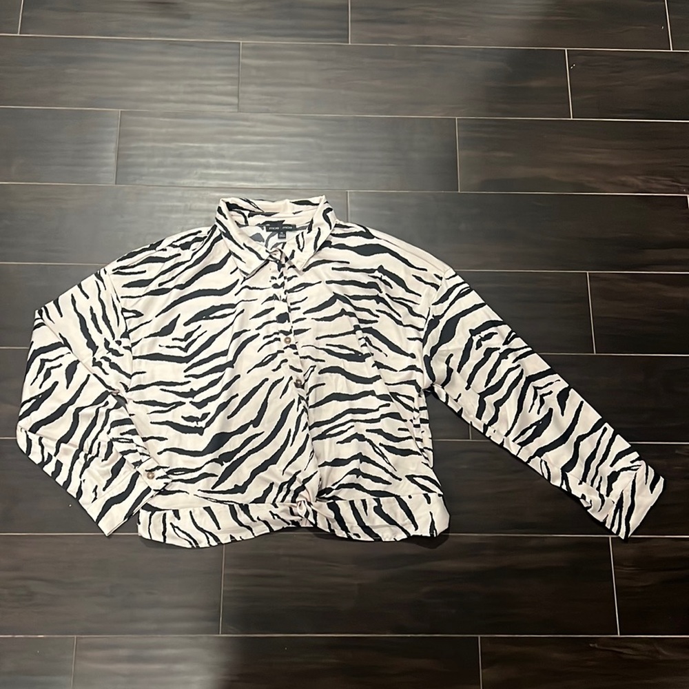 Beige & Black Crop Top Zebra Print